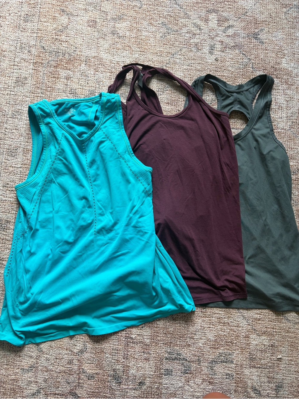Athleta Racerback Tank Trio in Teal, Burgundy, and Olive